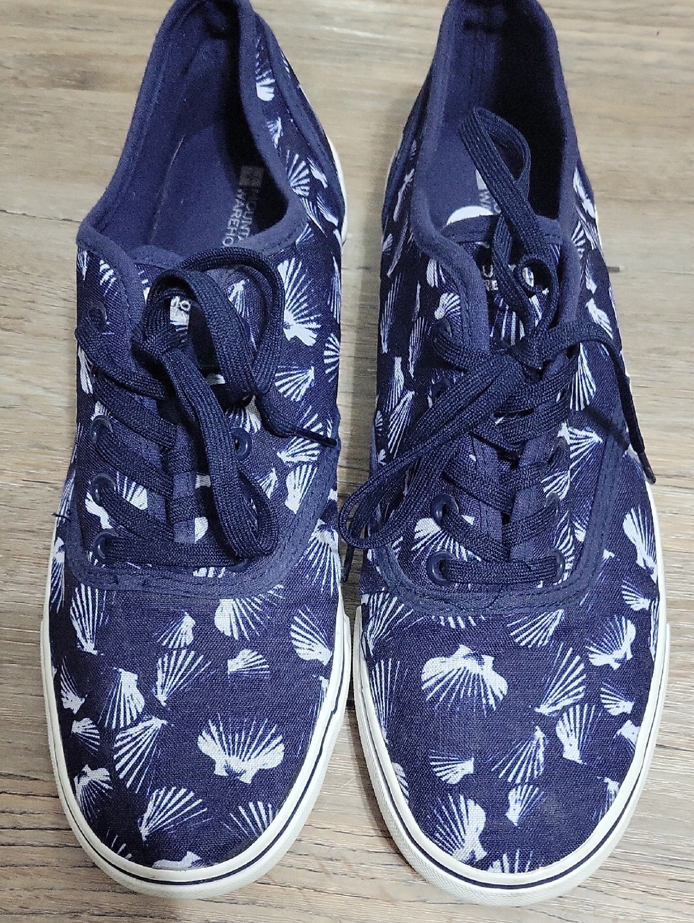 Women's Navy Canvas Lace-Up Sneakers with White Shell Print